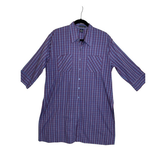 De Rotchild Button Down Shirt‎ Dress Plaid 3/4 Sleeve Pockets Womens 18W - Picture 1 of 10